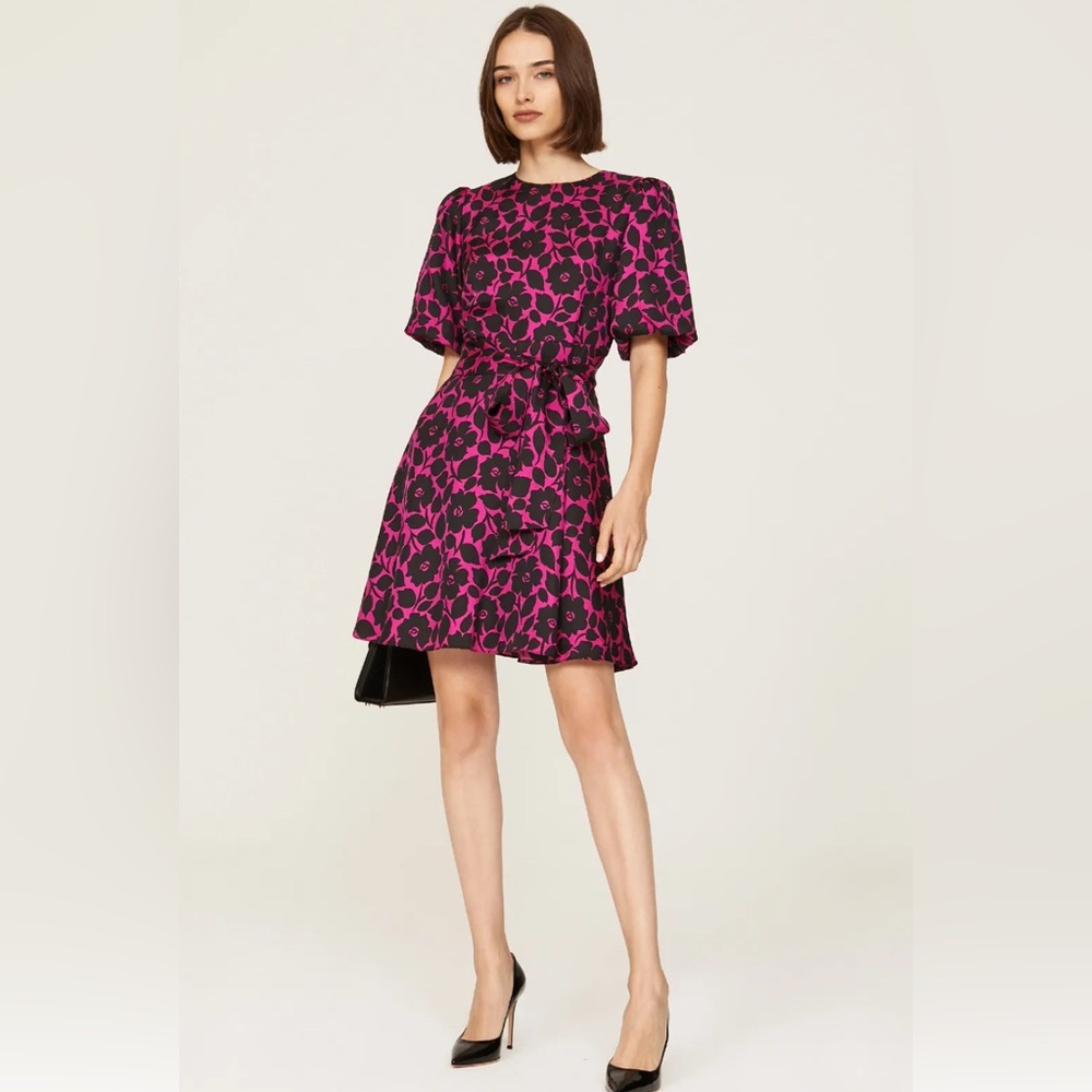 Kate Spade Rosy Garden Tie-Waist Dress Silk Blend Pink Floral Size 6